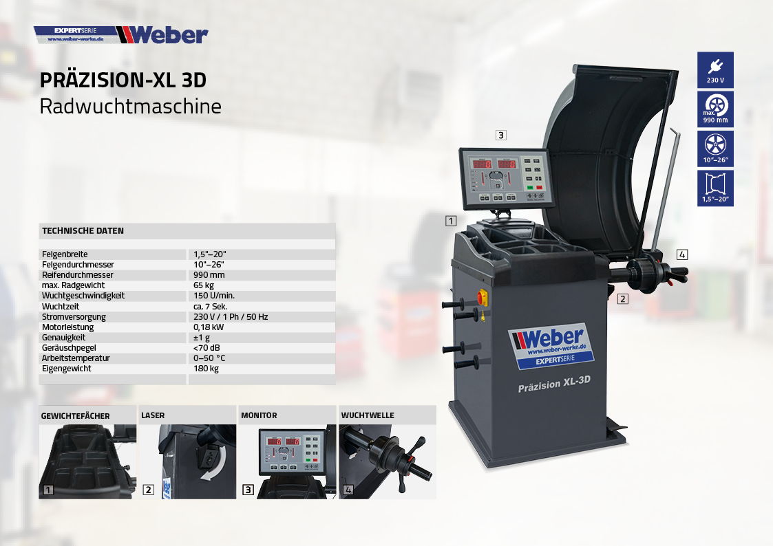 PKW Radwuchtmaschine Weber Expert Serie Präzision-XL 3D 