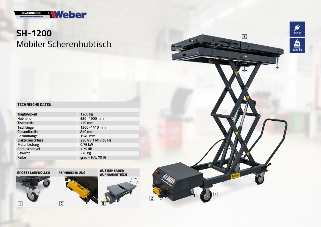 Mobiler Scherenhubtisch Weber Expert Serie SH-1200