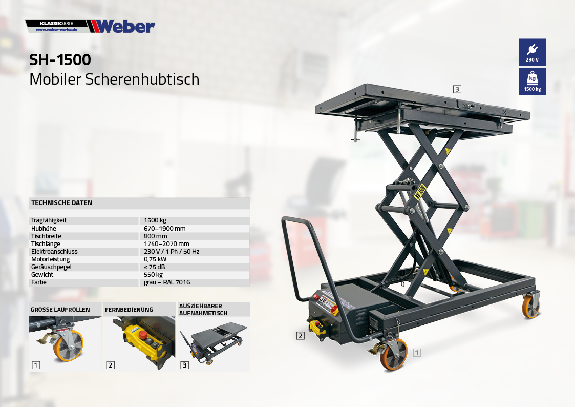 Mobiler Scherenhubtisch Weber Expert Serie SH-1500