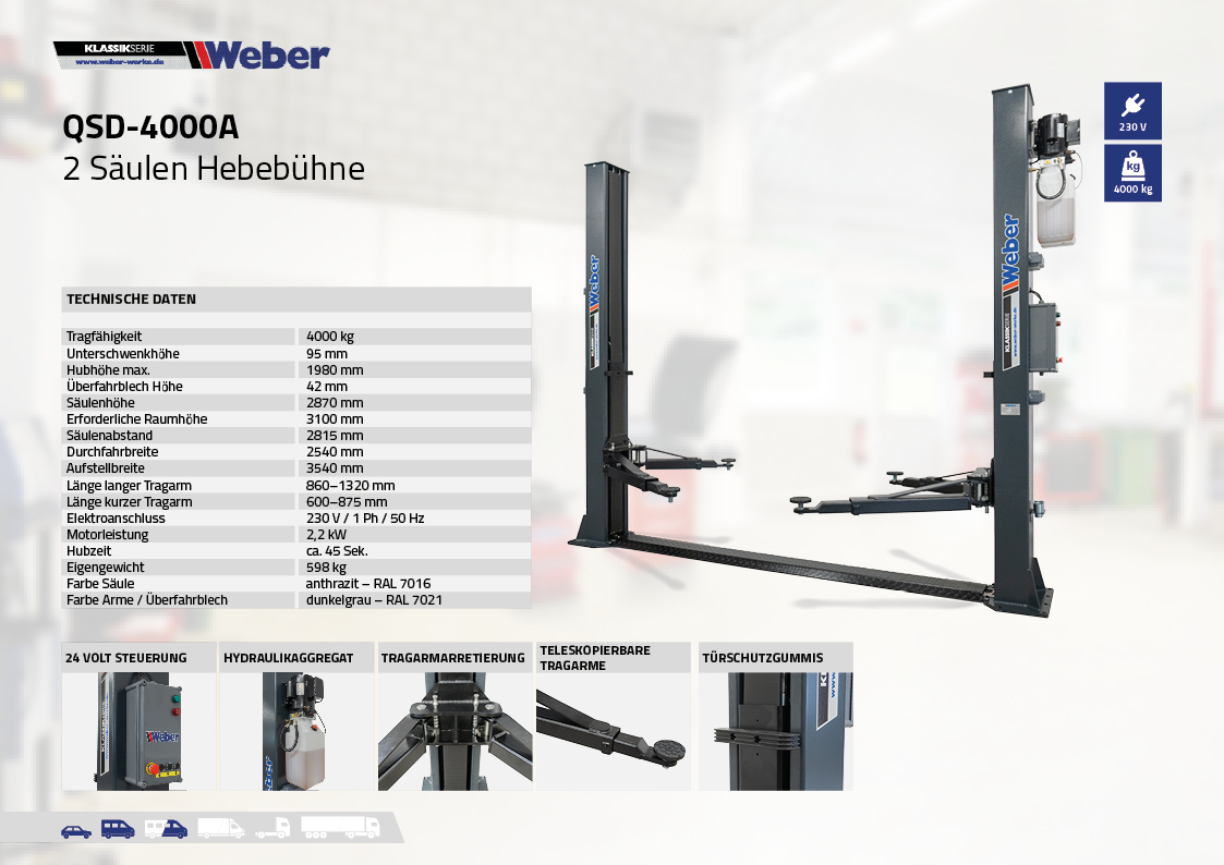 2 Säulen Hebebühne Weber Klassik Serie QSD-4000A