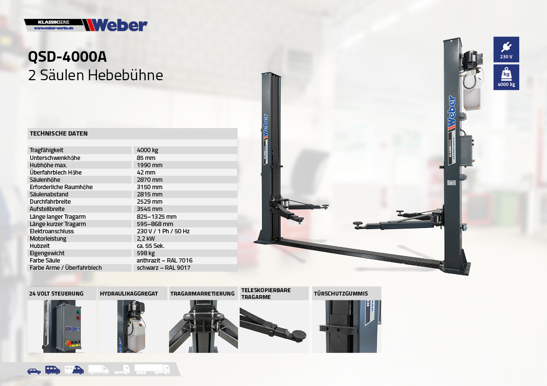 2 Säulen Hebebühne Weber Klassik Serie QSD-4000A