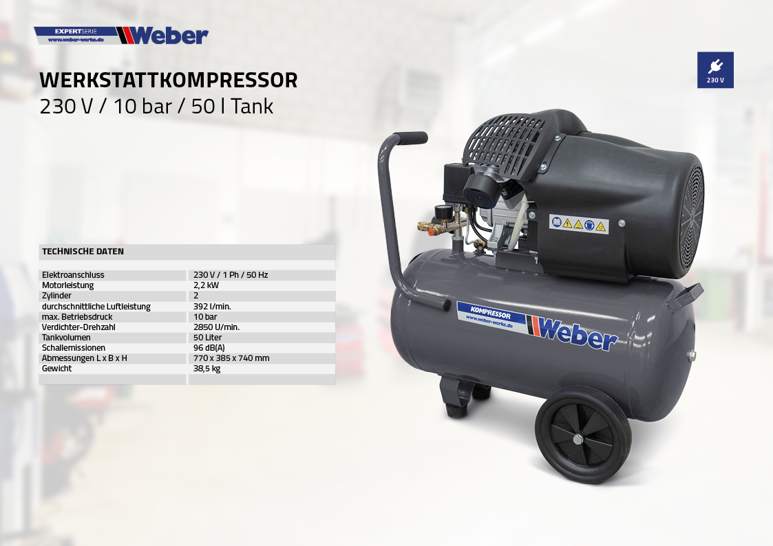 Werkstattkompressor 230 V / 10 bar / 50 l Tank