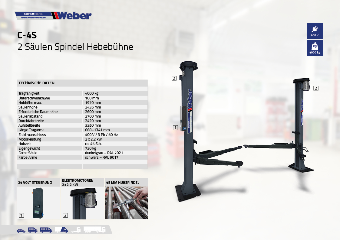 td_Expert_Serie_C-4S_110252 2 Säulen "Spindel" Hebebühne Weber Expert Serie C-4S