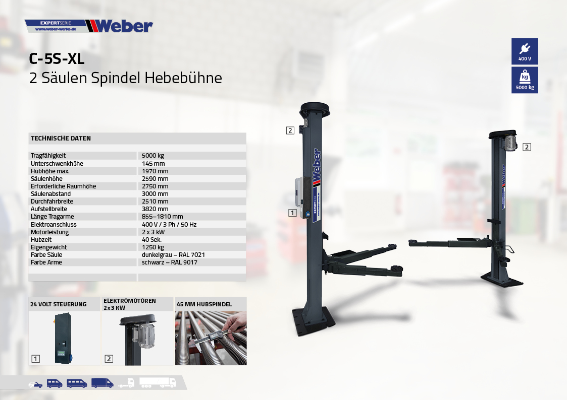 2 Säulen "Spindel" Hebebühne Weber Expert Serie C-5S-XL