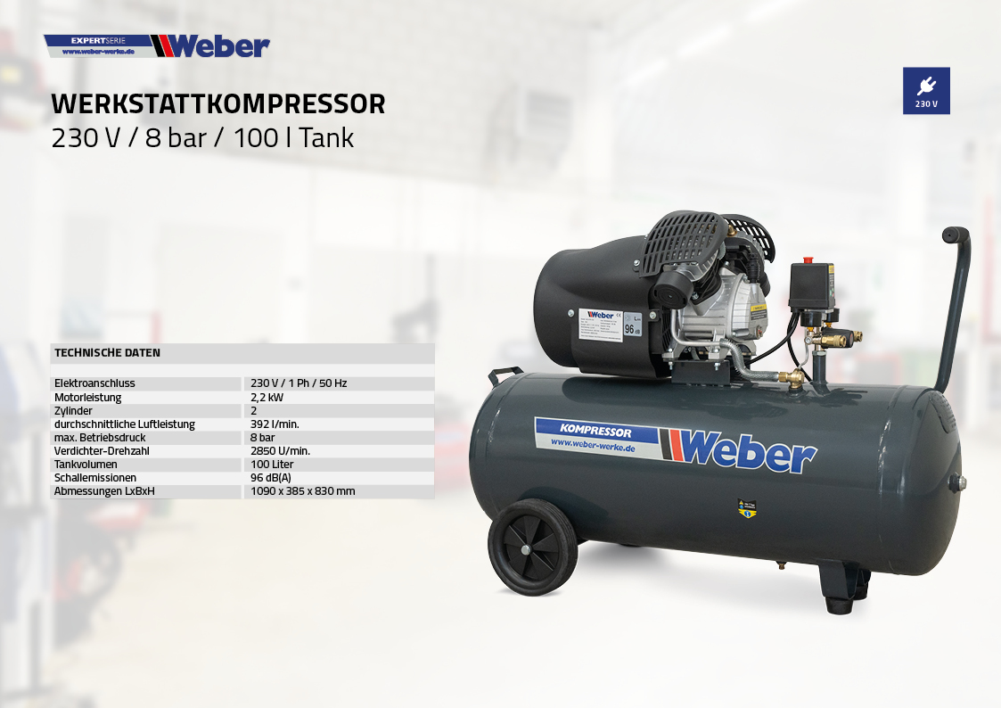 td_Expert_Serie_Kompressor_50l_WZ-KP8-100 Werkstattkompressor 230 V / 8 bar / 100 l Tank