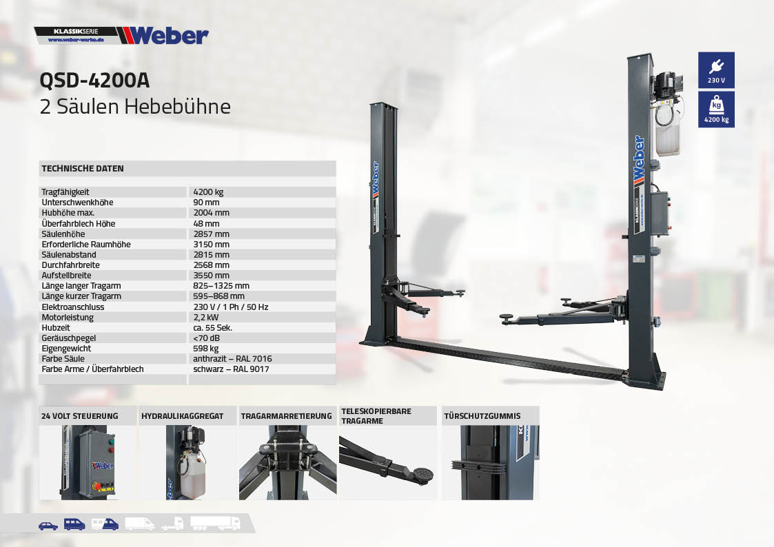 2 Säulen Hebebühne Weber Klassik Serie QSD-4000A
